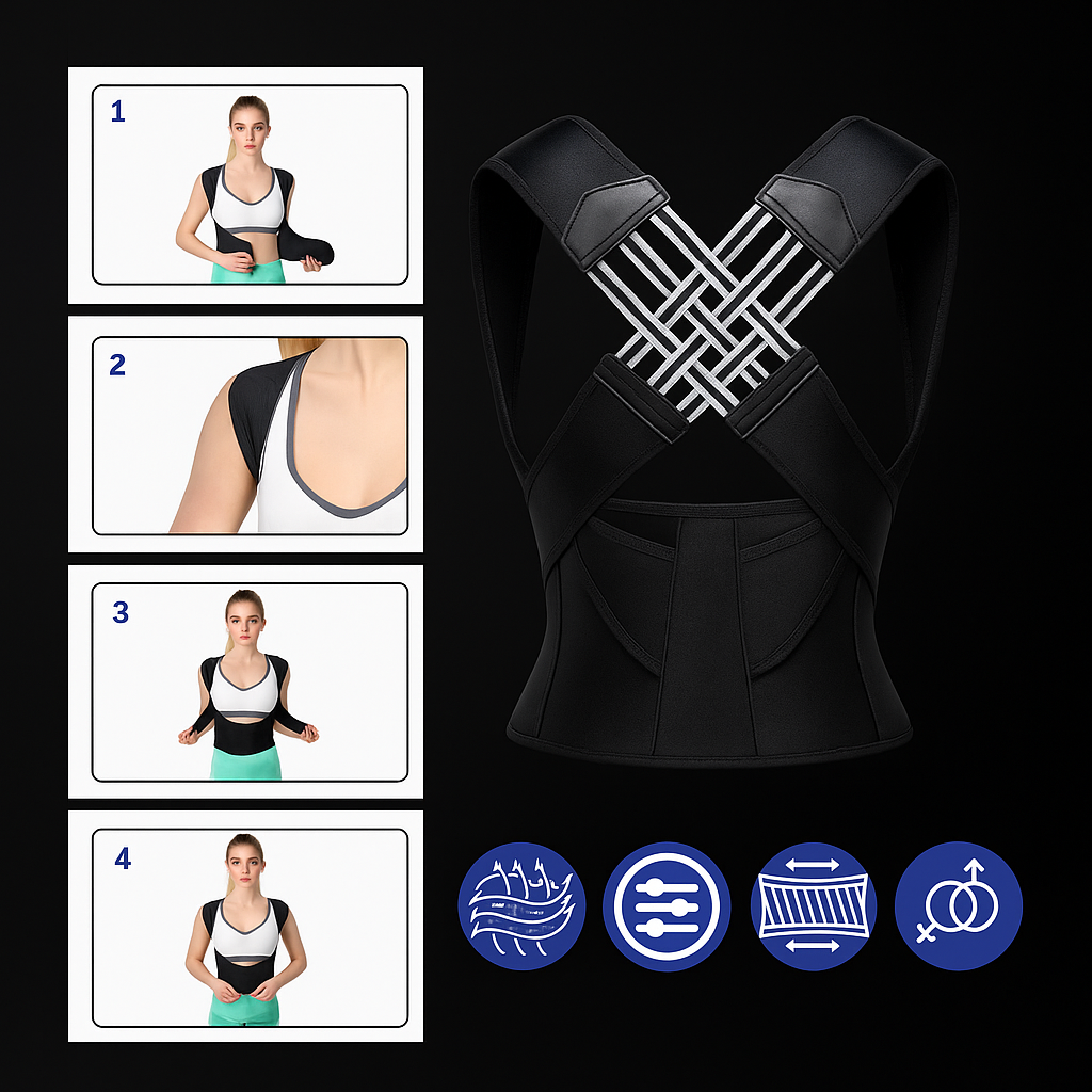 Posture Corrector Belt for Men & Women – Back & Shoulder Support | Spine Straightener Brace | Clavicle & Back Pain Relief Belt (Fits Waist Size 32"–38")